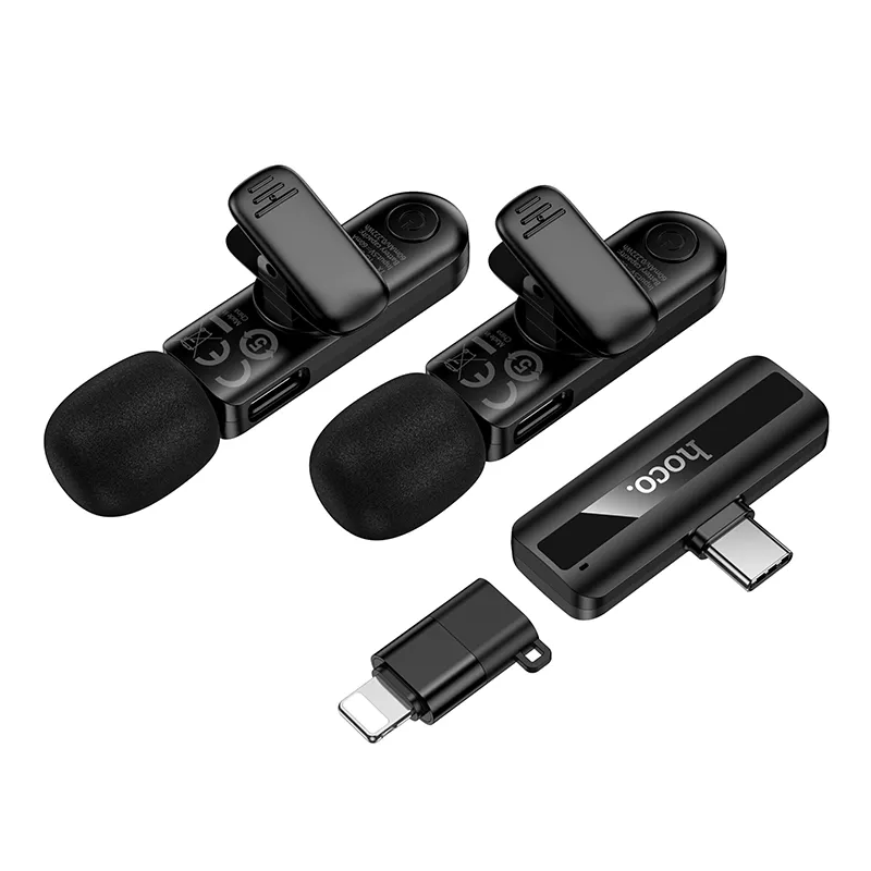 HOCO L20A lavalier mikrofon, USB-C / Lightning, 2 darabos készlet, Fekete