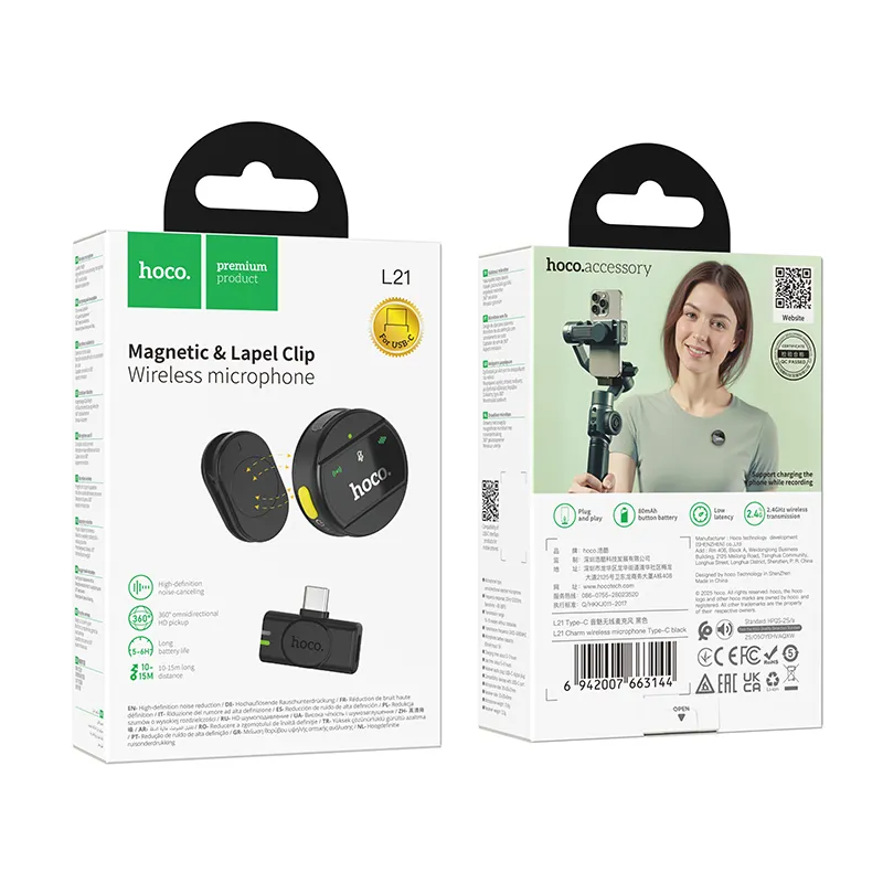 HOCO L21 lavalier mikrofon, USB-C, fekete