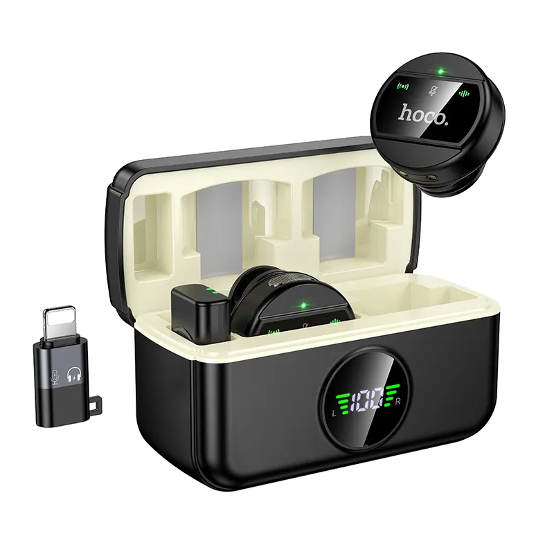 HOCO L22 lavalier mikrofon, USB-C / Lightning, 2 darabos készlet, Fekete