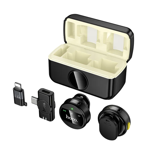 HOCO L22 lavalier mikrofon, USB-C / Lightning, 2 darabos készlet, Fekete