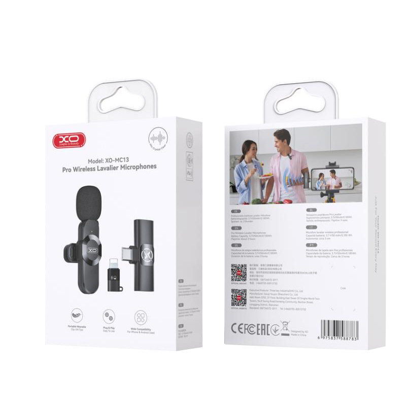 Lavaliera XO Design MC13, USB-C / Lightning, Fekete