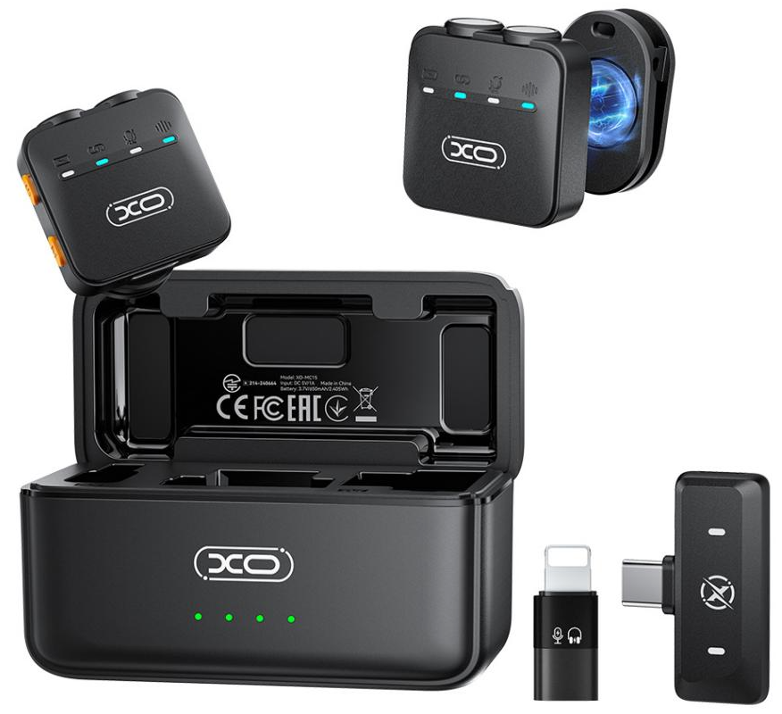 Lavaliera XO Design MC15 Dual, USB-C / Lightning, 2 darabos készlet, Fekete