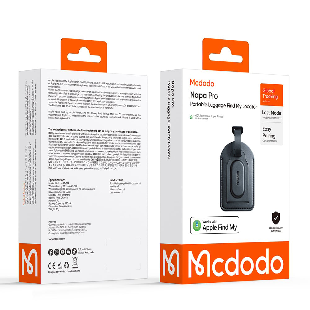 Mcdodo SmartTag Bőrönd Napa Pro AT-3790 iOS sorozathoz, Fekete