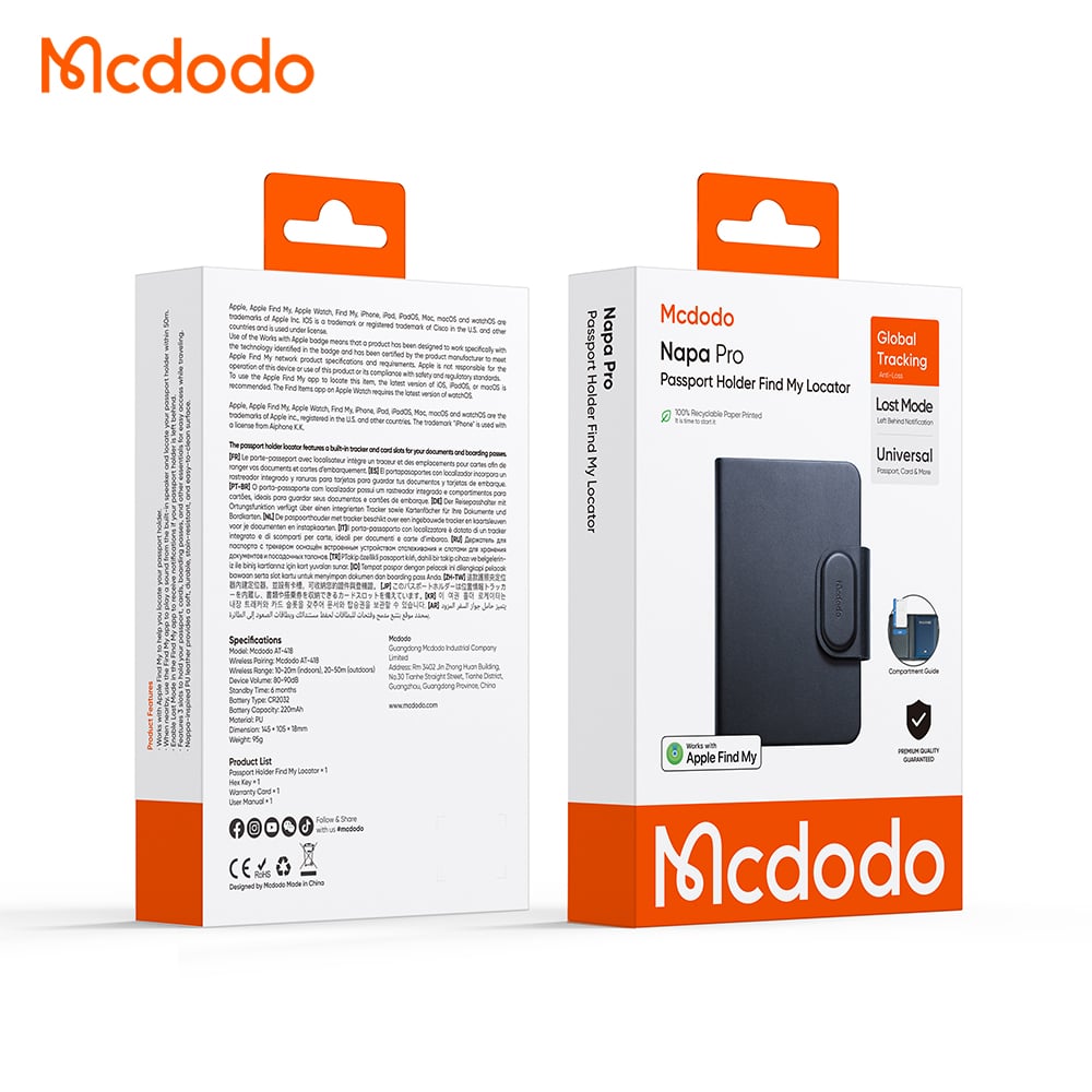 Mcdodo SmartTag Passport Napa Pro AT-4180 iOS sorozathoz, fekete