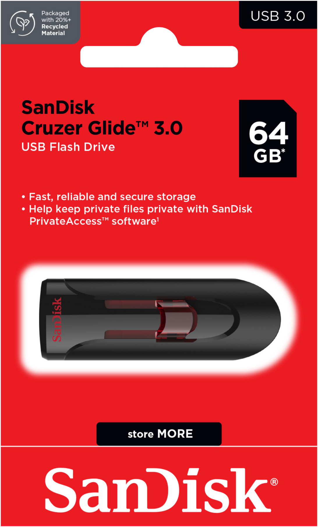 Külső USB-A 3.0 SanDisk Cruzer Glide memória, 64Gb SDCZ600-064G-G35