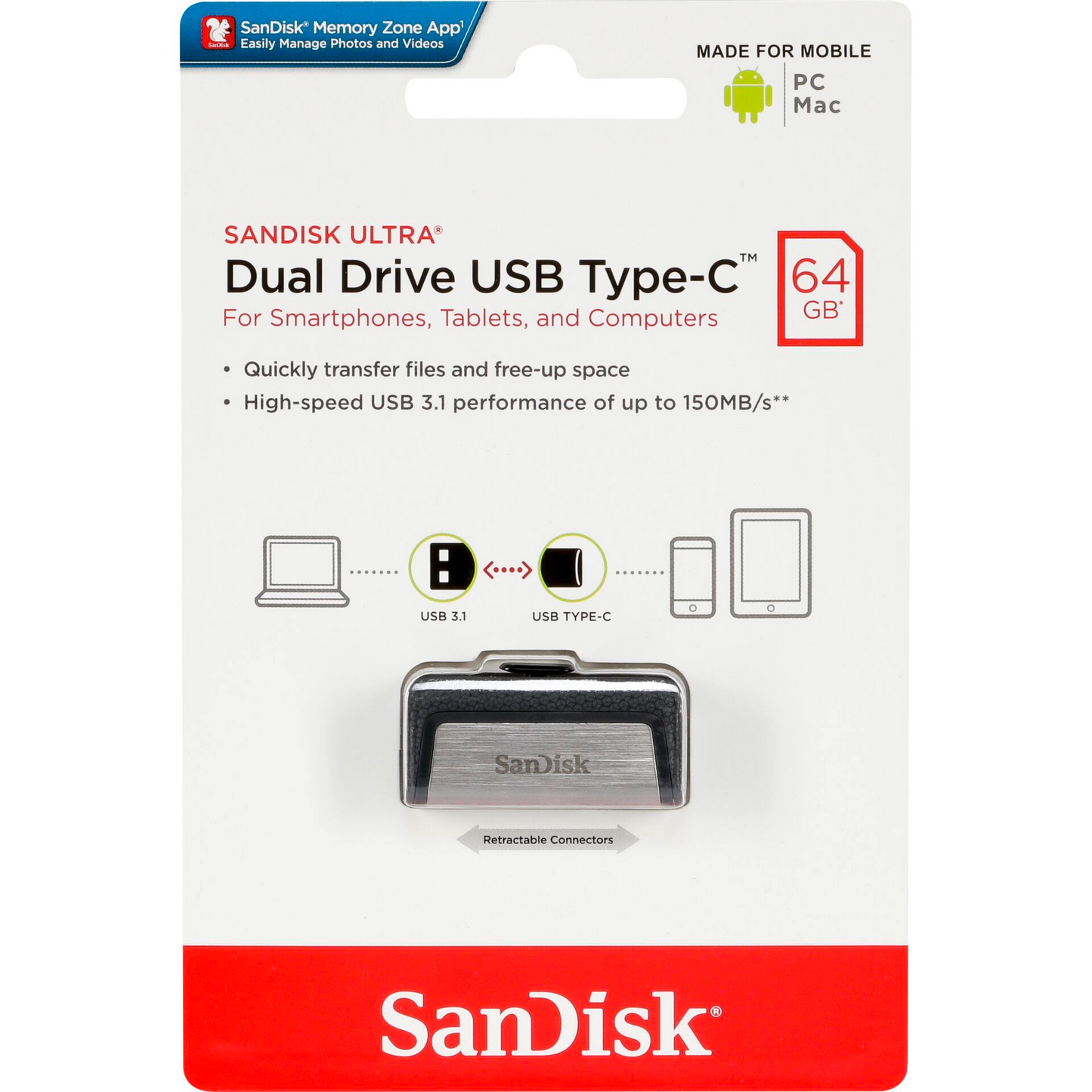 Külső Memória USB-A 3.1 / USB-C SanDisk Ultra Dual Drive, 64Gb SDDDC2-064G-G46