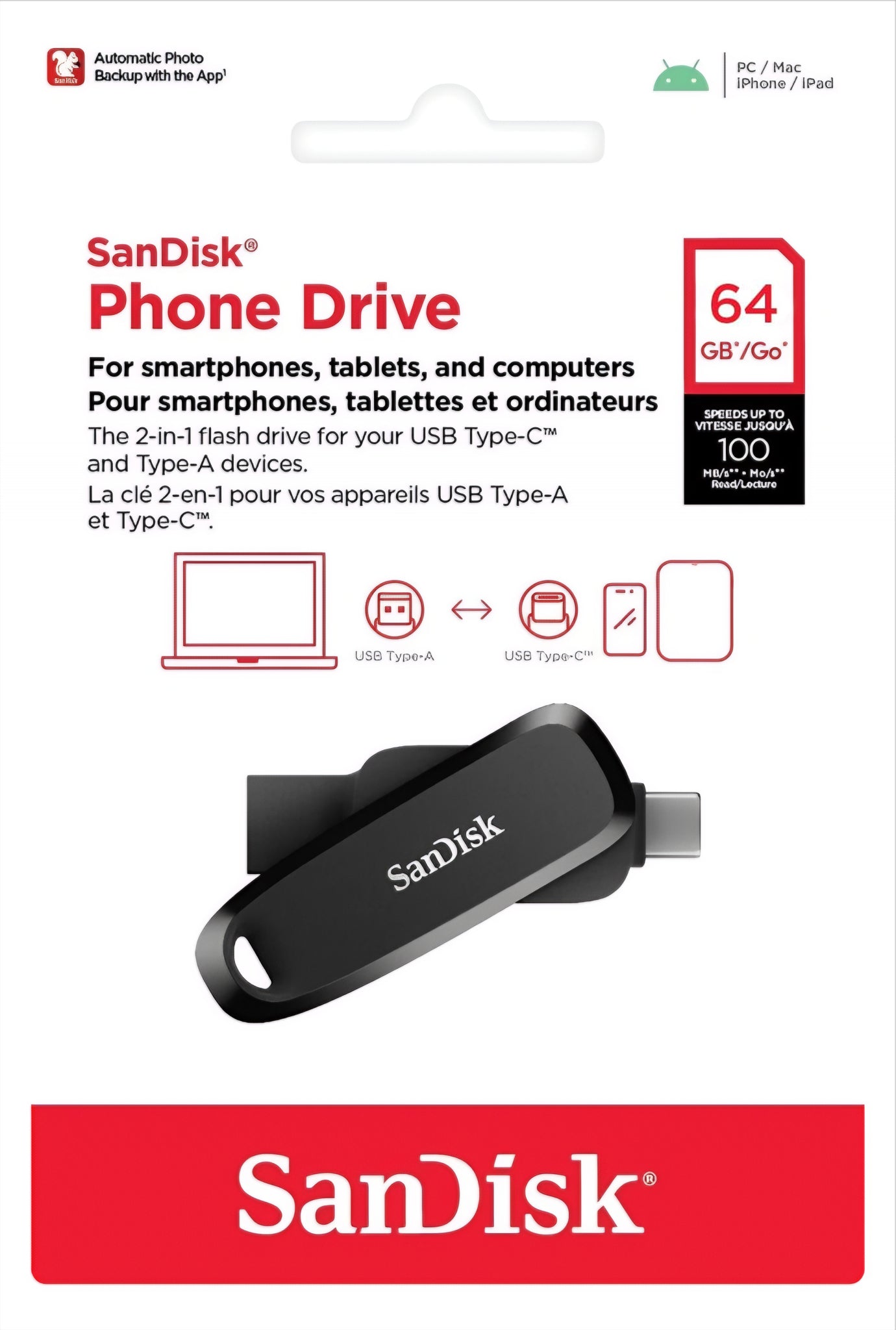 Külső Memória USB-A 3.2 / USB-C SanDisk Phone Drive, 64Gb SDDDC6-064G-G46
