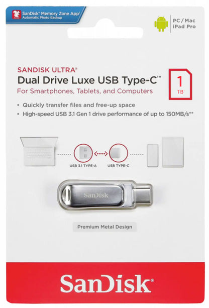 Külső memória USB-A 3.2 / USB-C SanDisk Ultra Luxe Dual Drive, 1TB SDDDC4-1T00-G46