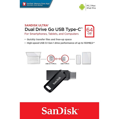 Külső Memória USB-A 3.2 / USB-C SanDisk Ultra Dual Go, 64Gb SDDDC3-064G-G46