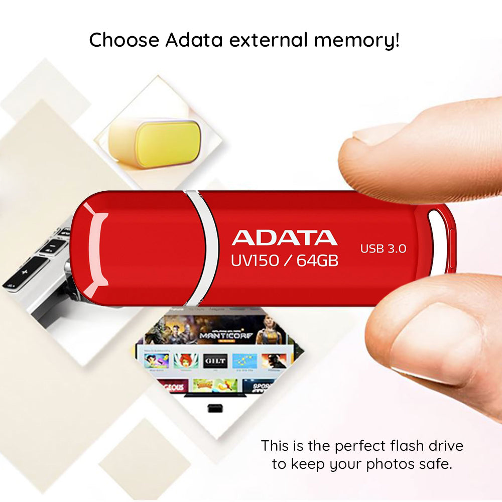 Adata UV150 USB-A 3.2 External Memory, 64GB AUV150-64G-RBK