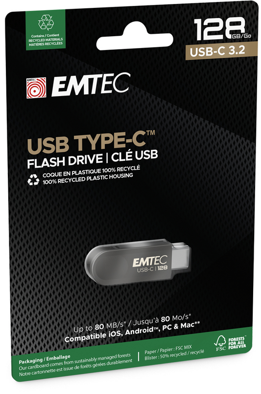 External USB-C Memory Emtec C280 Single, 128Gb ECMMD128GC2