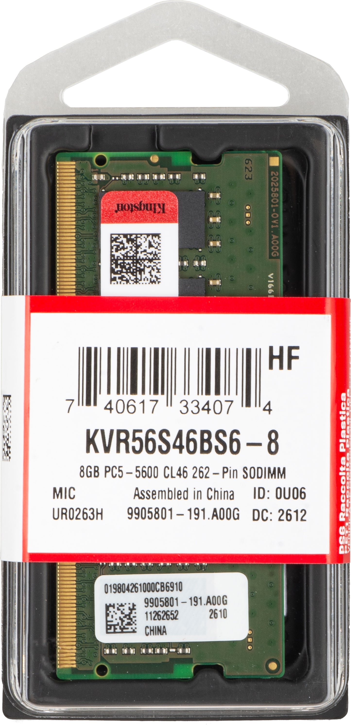Kingston RAM memória, DDR5 SODIMM, 8GB, 5600MHz KVR56S46BS6-8