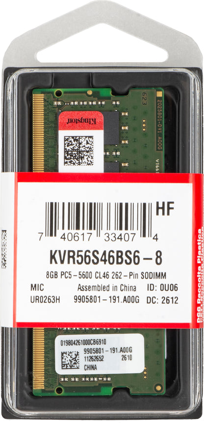 Kingston RAM memória, DDR5 SODIMM, 8GB, 5600MHz KVR56S46BS6-8