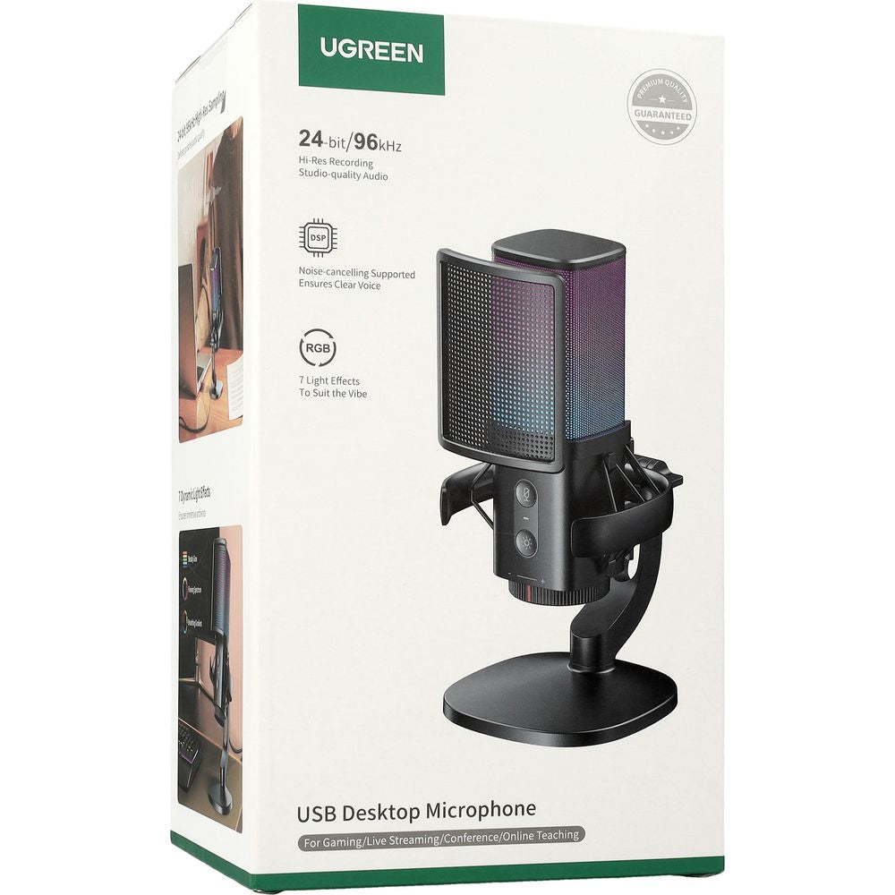 UGREEN CM581 (65629) kardioid mikrofon, RGB, USB-C, 1.5m, Fekete
