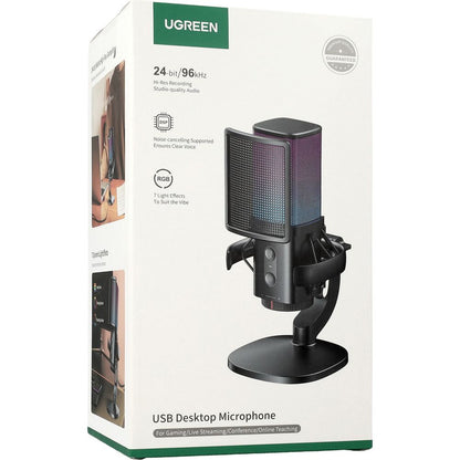 UGREEN CM581 (65629) kardioid mikrofon, RGB, USB-C, 1.5m, Fekete