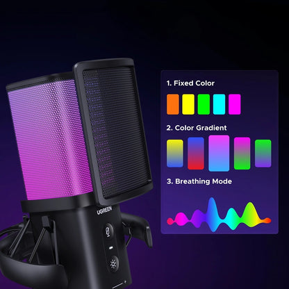 UGREEN CM581 (65629) kardioid mikrofon, RGB, USB-C, 1.5m, Fekete