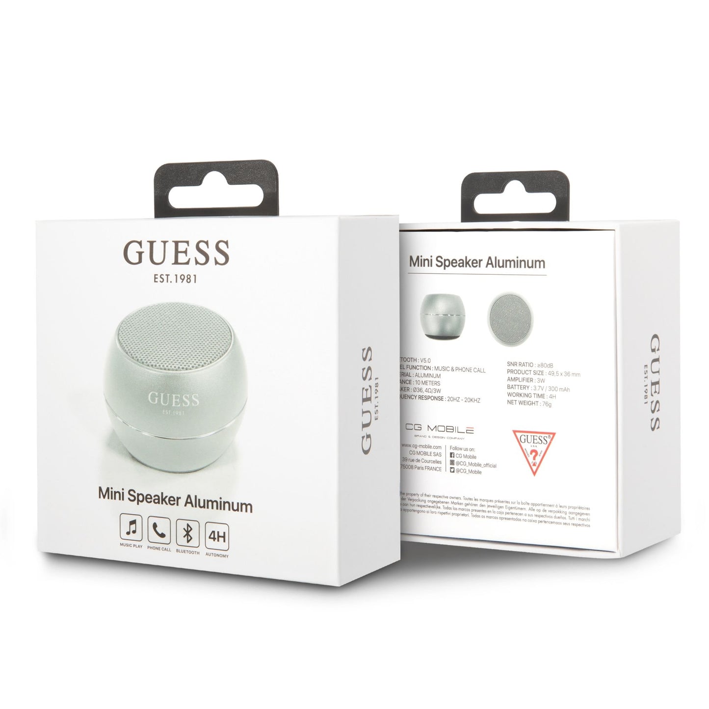 Guess hordozható Bluetooth hangszóró, 3W, ezüst színű