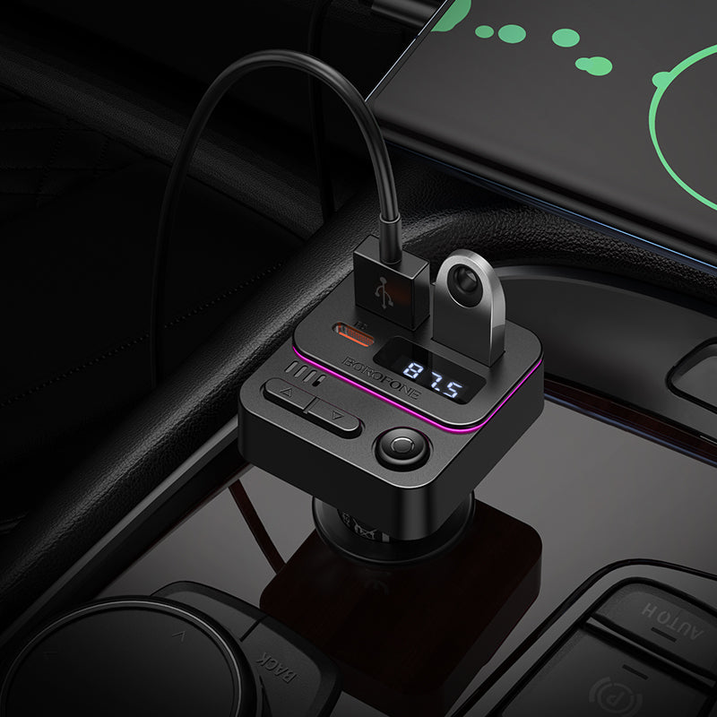 FM Bluetooth modulátor Borofone BC60 Hero, 2 x USB-A - 1 x USB-C