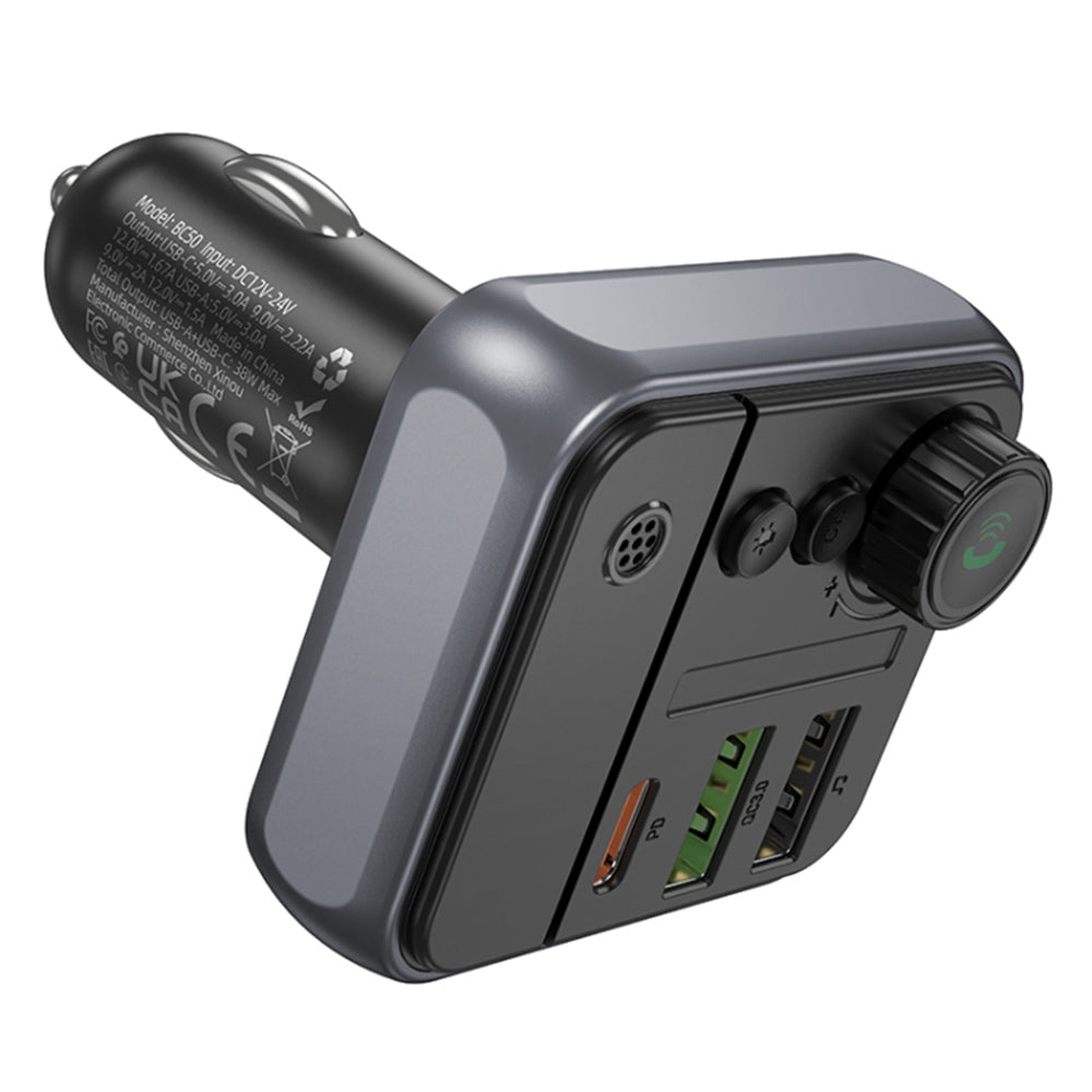 FM Bluetooth modulátor Borofone BC50 Ascenso, 2 x USB-A - 1 x USB-C