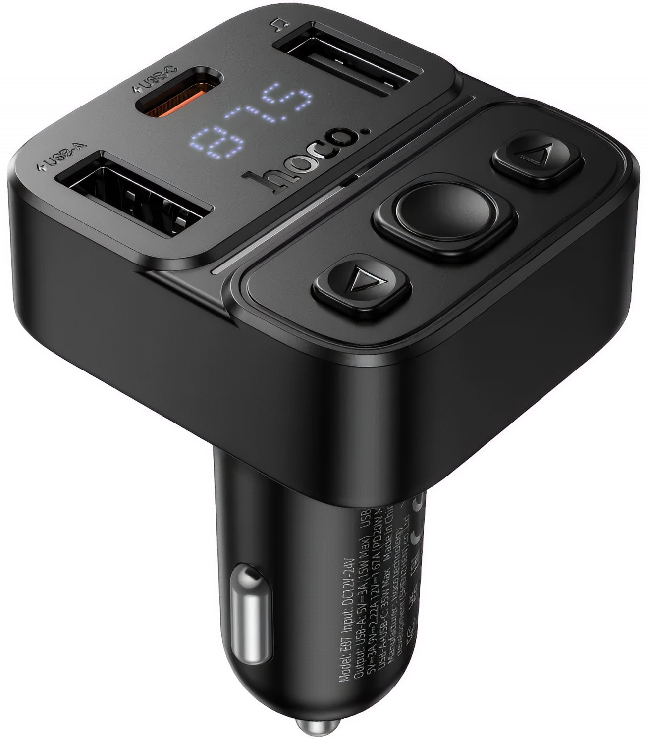 FM Bluetooth modulátor HOCO E87, 2 x USB-A - 1 x USB-C