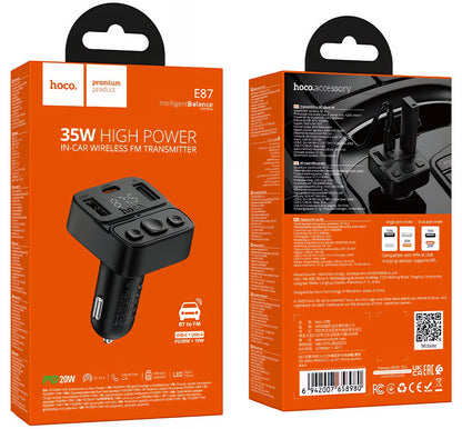 FM Bluetooth modulátor HOCO E87, 2 x USB-A - 1 x USB-C