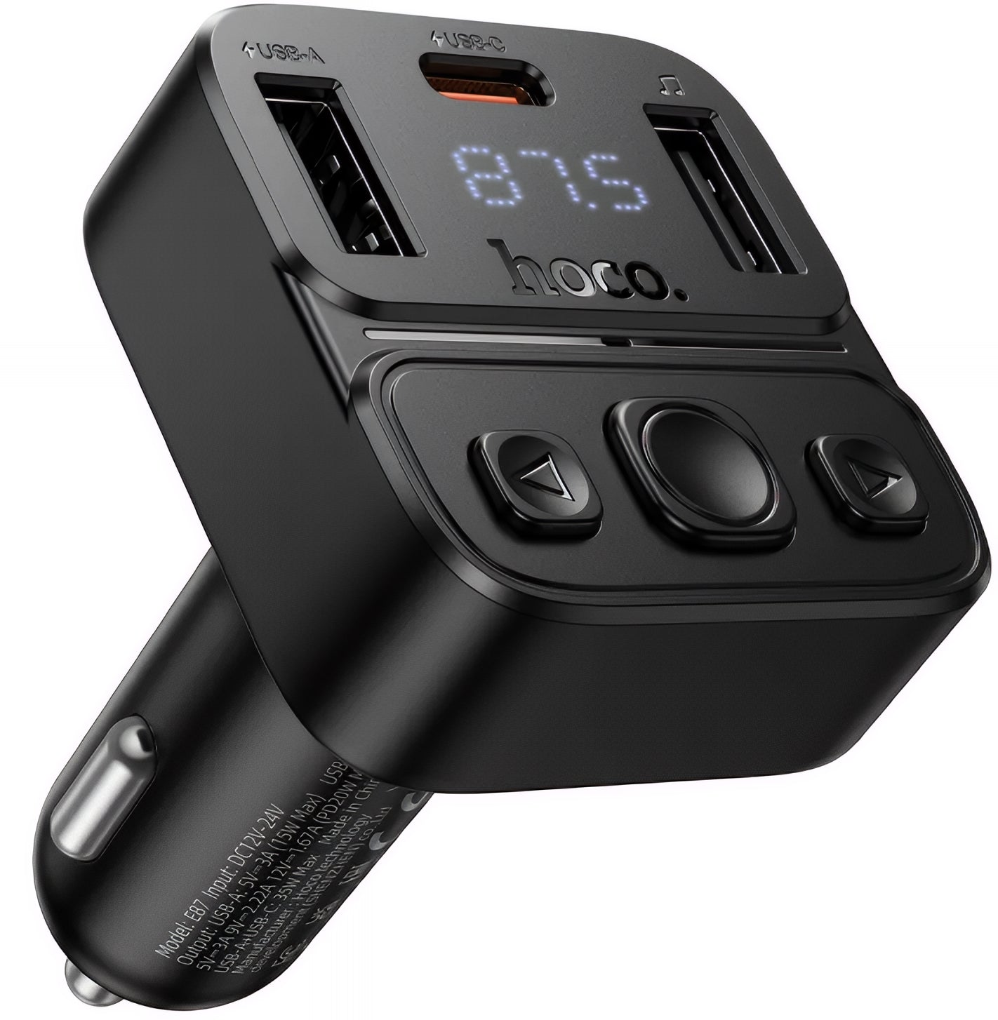FM Bluetooth modulátor HOCO E87, 2 x USB-A - 1 x USB-C