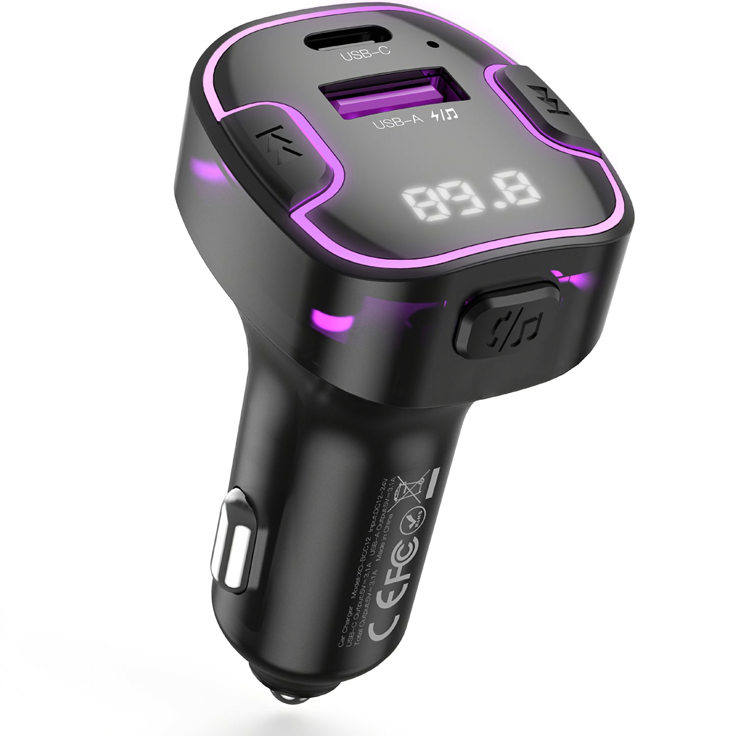 FM Bluetooth modulátor XO Design BCC12, 1 x USB-A - 1 x USB-C