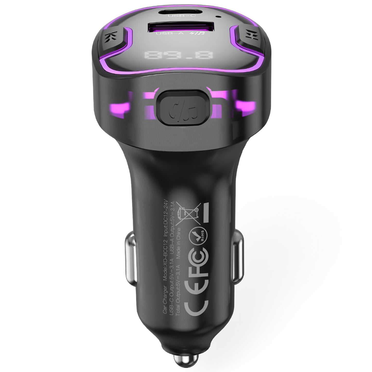 FM Bluetooth modulátor XO Design BCC12, 1 x USB-A - 1 x USB-C