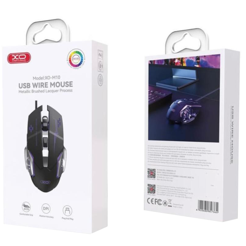 Vezetékes USB Gaming Egér XO Design M10, RGB, 3200DPI, Fekete
