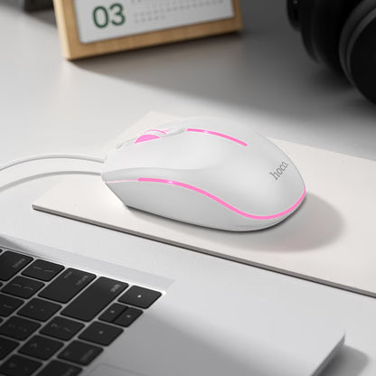 Vezetékes USB Gaming Egér HOCO GM37, RGB, 2400DPI, Fehér