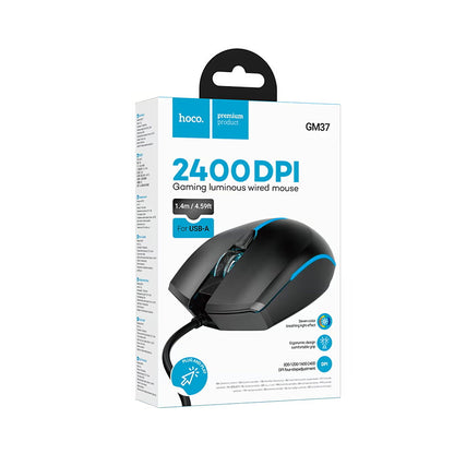 Vezetékes USB Gaming Egér HOCO GM37, RGB, 2400DPI, Fekete