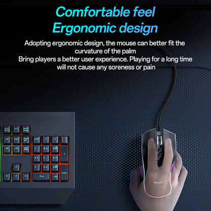 Gaming egér vezetékes USB Yesido KB20, RGB, 1000DPI - 7200DPI, Fekete