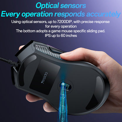 Gaming egér vezetékes USB Yesido KB20, RGB, 1000DPI - 7200DPI, Fekete