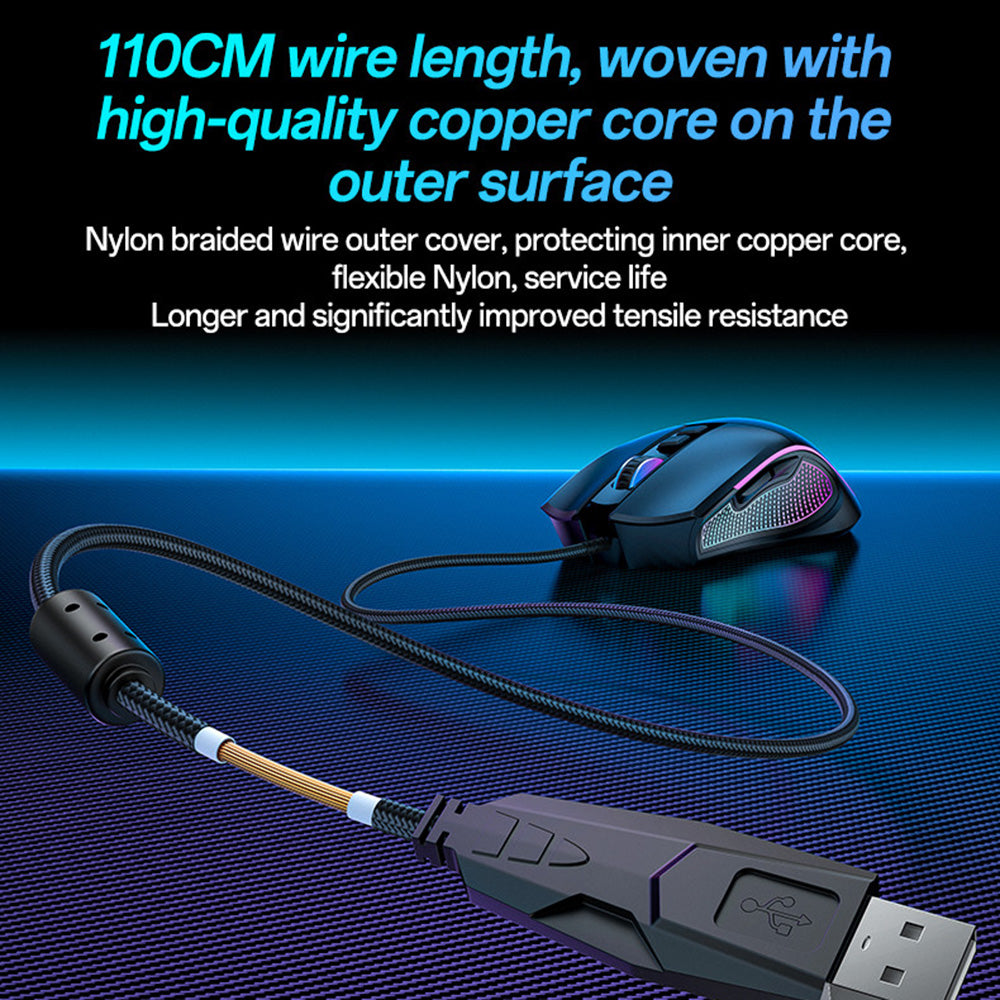 Gaming egér vezetékes USB Yesido KB20, RGB, 1000DPI - 7200DPI, Fekete