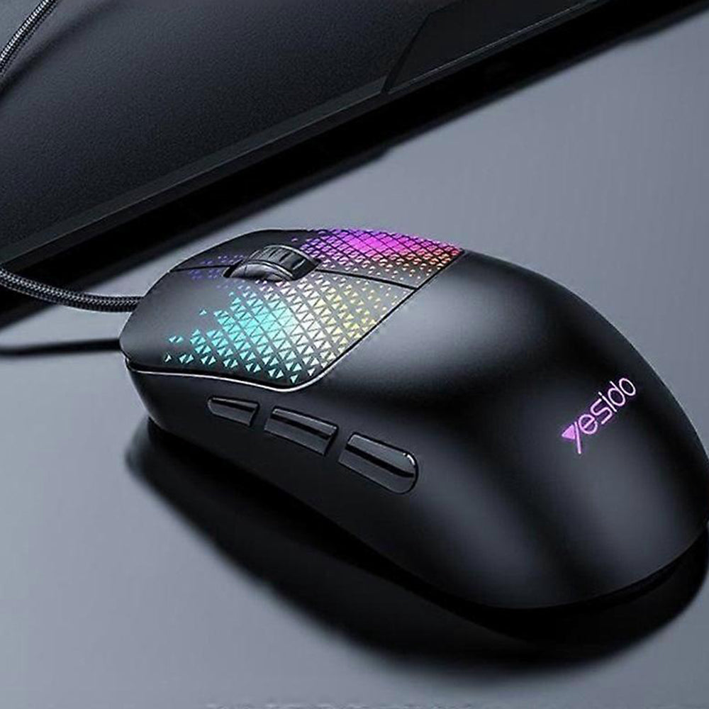 Vezetékes USB-s Yesido KB32 gaming egér, RGB, 7200DPI, Fekete