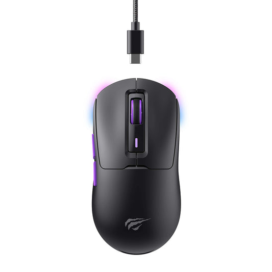 HAVIT MS969WB vezeték nélküli játékegér, RGB, 1000DPI - 16000DPI, BT / Wi-Fi / Vezetékes, Fekete