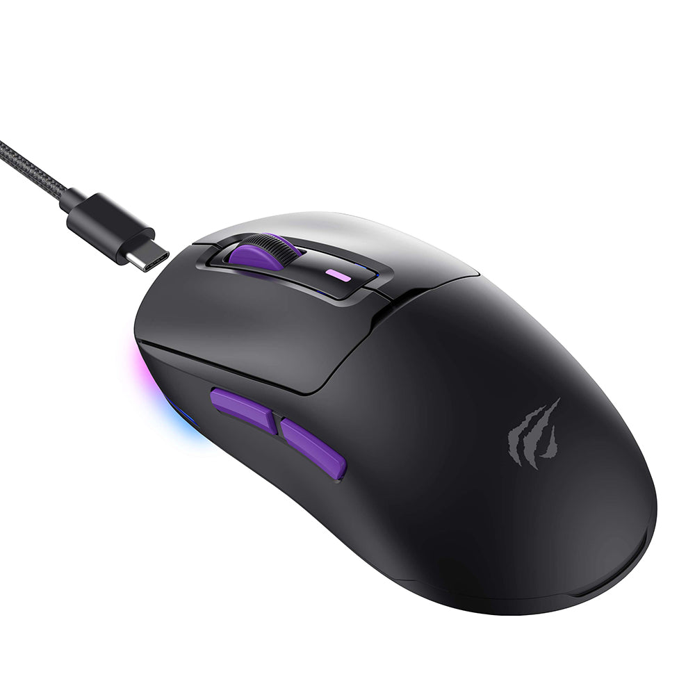 HAVIT MS969WB vezeték nélküli játékegér, RGB, 1000DPI - 16000DPI, BT / Wi-Fi / Vezetékes, Fekete