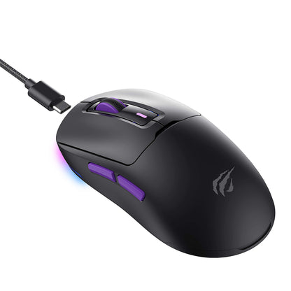HAVIT MS969WB vezeték nélküli játékegér, RGB, 1000DPI - 16000DPI, BT / Wi-Fi / Vezetékes, Fekete