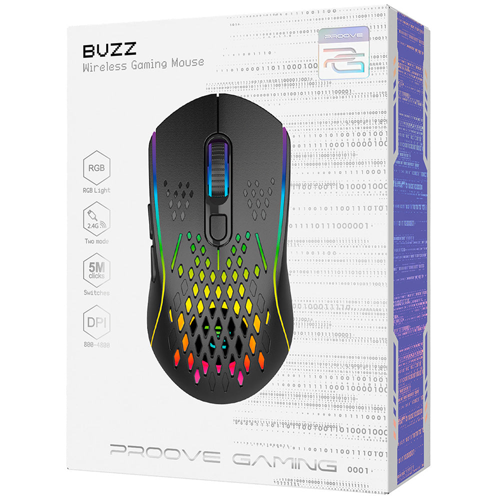 Proove Buzz vezeték nélküli gaming egér, RGB, 800DPI - 4800DPI, fekete WMBU00022401