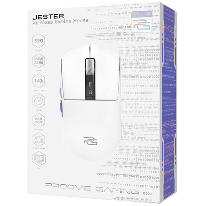 Proove Jester vezeték nélküli gaming egér, 800DPI - 26000DPI, OLED kijelző, Fehér WMJS00022002