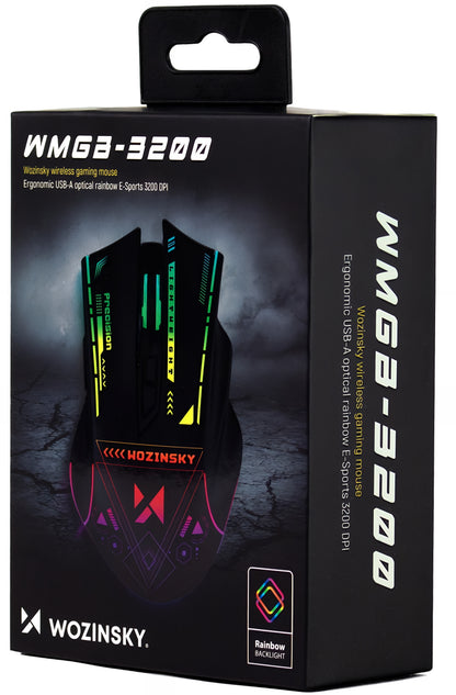 Vezeték nélküli Gaming Egér WZK WMGB-3200, 3200DPI, RGB, Fekete