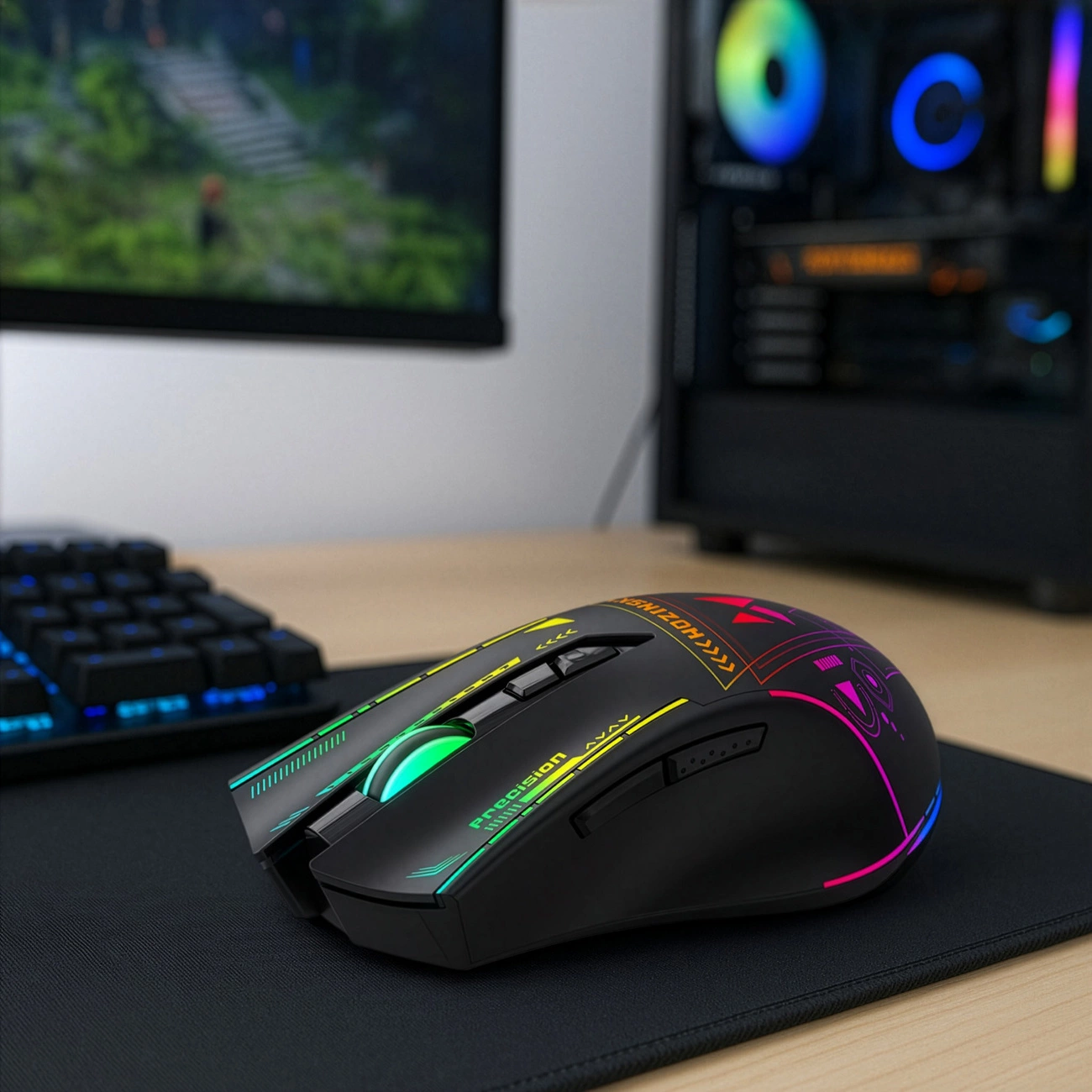 Vezeték nélküli Gaming Egér WZK WMGB-3200, 3200DPI, RGB, Fekete