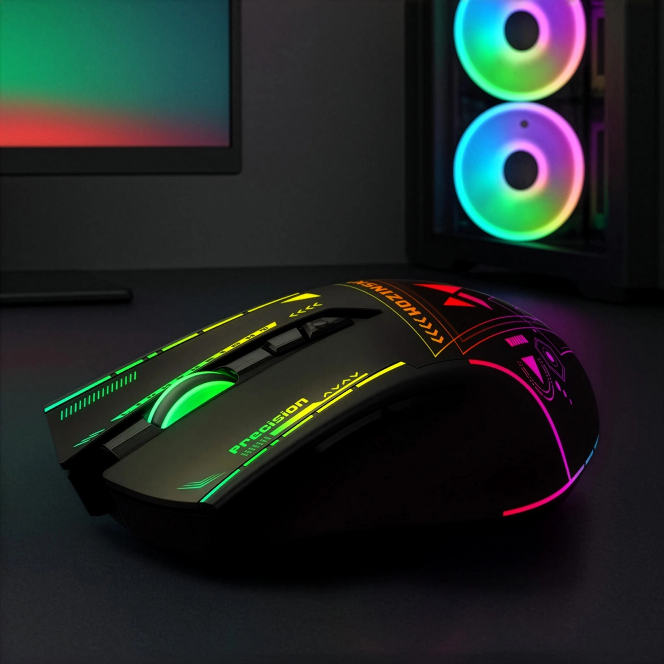 Vezeték nélküli Gaming Egér WZK WMGB-3200, 3200DPI, RGB, Fekete