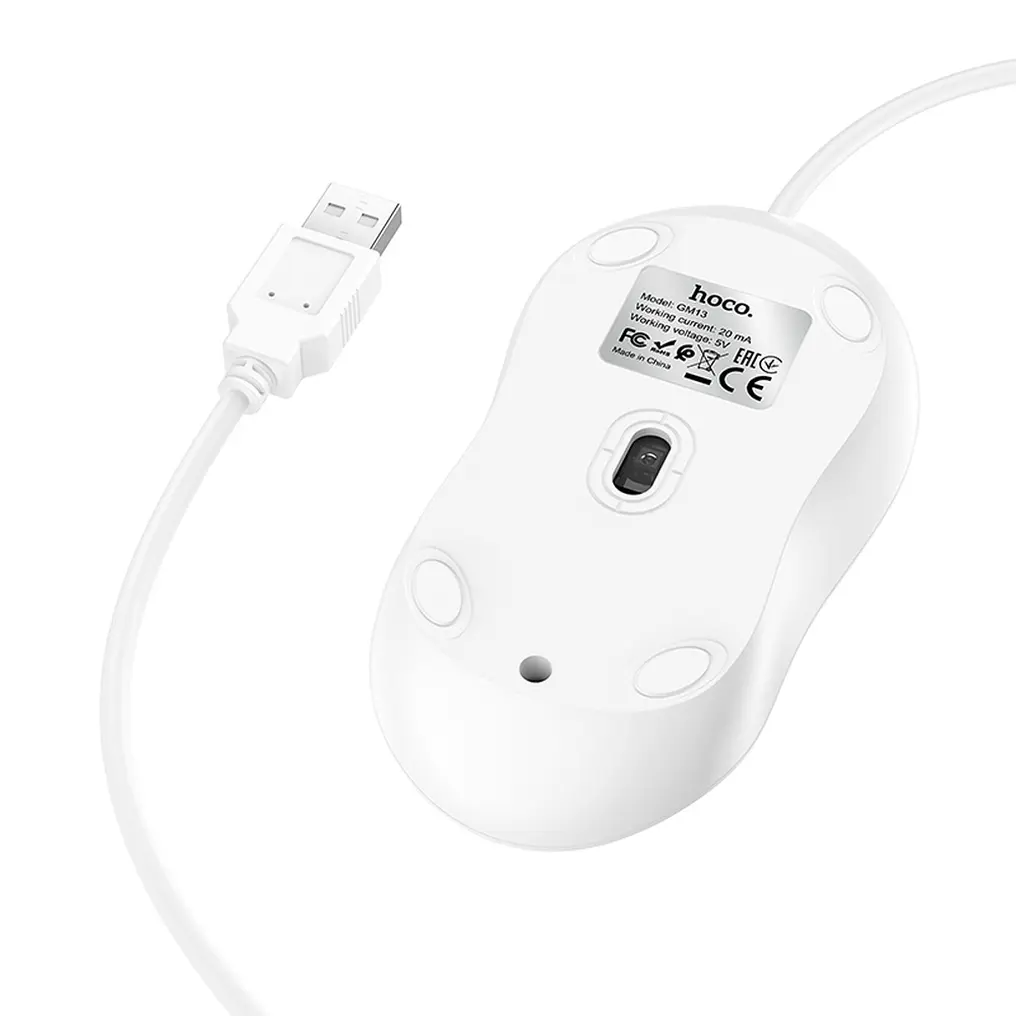Vezetékes USB egér HOCO GM13, 1600DPI, Fehér
