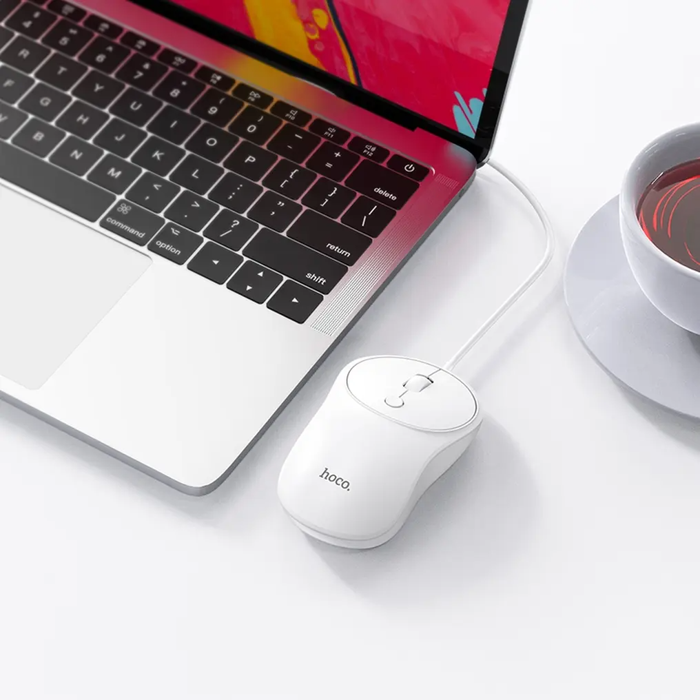 Vezetékes USB egér HOCO GM13, 1600DPI, Fehér