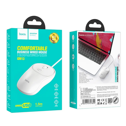 Vezetékes USB egér HOCO GM13, 1600DPI, Fehér