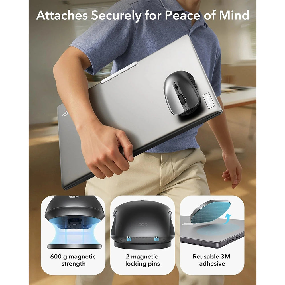 Vezeték nélküli ESR MagMouse egér, 800DPI - 4800DPI, fekete