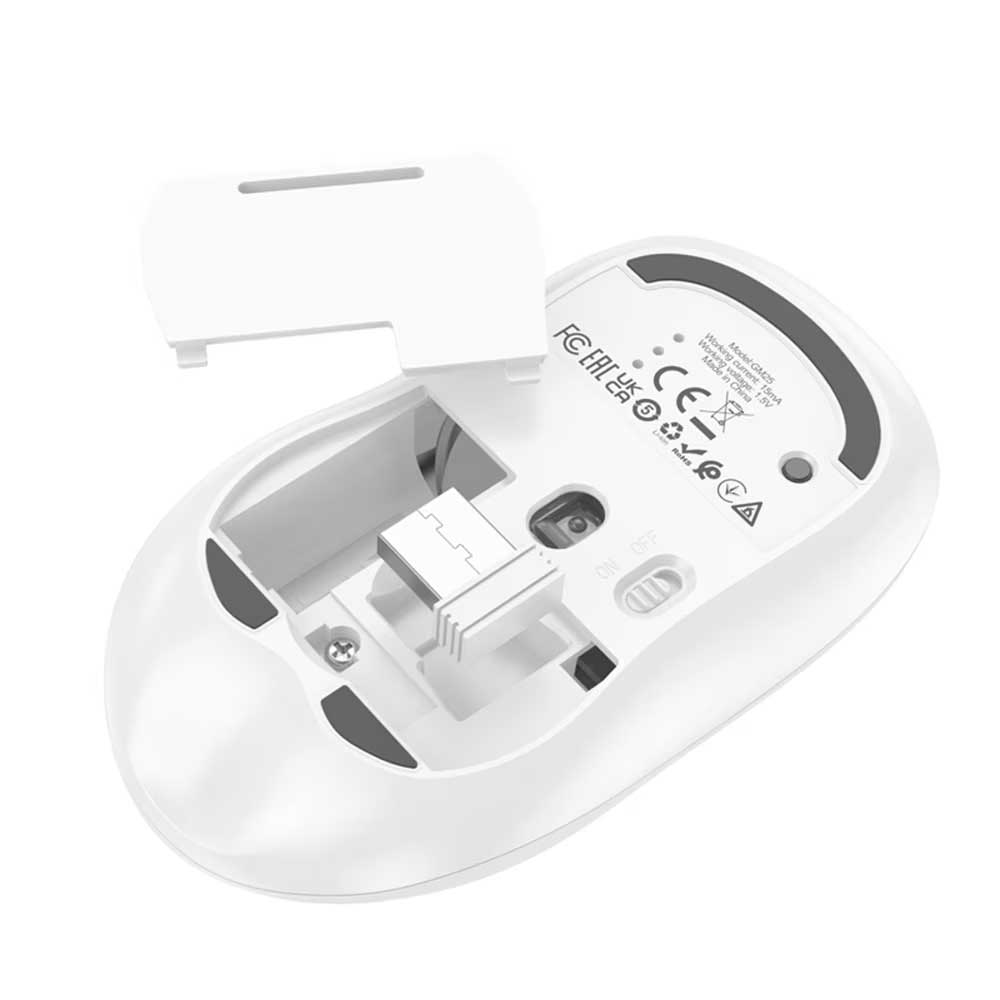 HOCO GM25 vezeték nélküli egér, 1600DPI, BT / Wi-Fi, Fehér