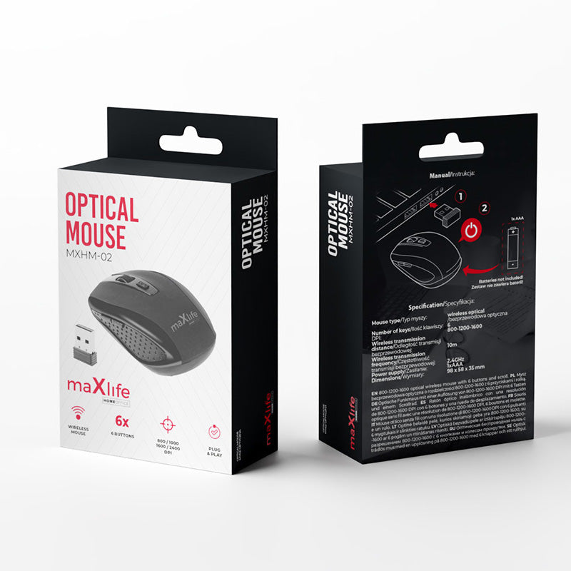 MaXlife MXHM-02 vezeték nélküli egér, 1600DPI, fekete