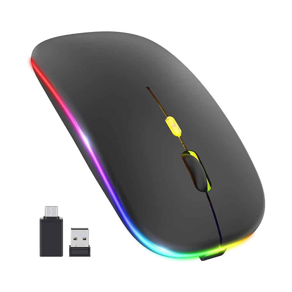Vezeték nélküli egér Techsuit M1, RGB, 1600DPI, BT / Wi-Fi, Fekete